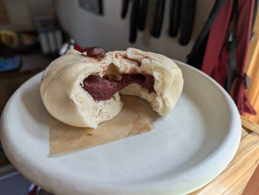 Red bean bao, 55% hydration AP / corn starch mix, following whattocooktoday.com