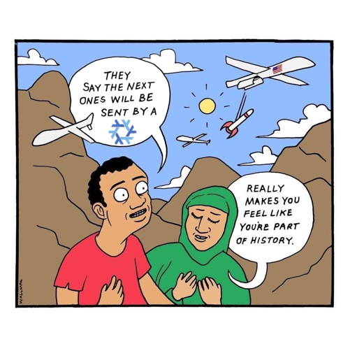 The american drones bombing brown civilians meme satirizing the fact that rainbow imperialism is stlll imperialism but with Nix instead of a woman